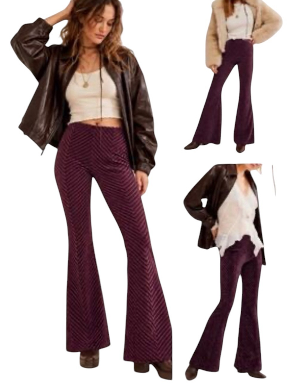Free People Penny Pull on Flare Pants in Velvet Vintage Grape